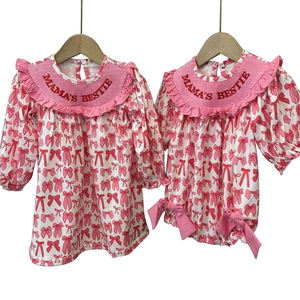 Précommande MAMAS BESTIE Coquette arcs rose petites filles tenues bébé smocké bulle barboteuse soeur correspond bébé vêtements nouveau Design - Product Image 1