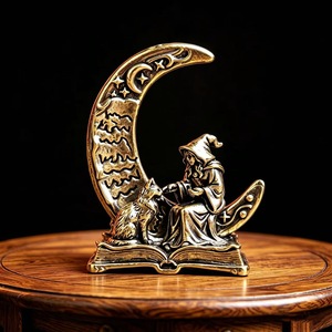 1 unidad Nueva Estatuilla <span class=keywords><strong>de</strong></span> Gato Bruja Lunar <span class=keywords><strong>de</strong></span> Latón y Cobre, Adorno <span class=keywords><strong>de</strong></span> Escritorio, Venta al por Mayor - Product Image 1