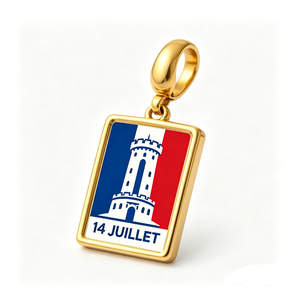 Colgante de esmalte del Día de la Bastilla francés del 14 de julio - Abalorio colgante de aleación de zinc chapado en oro para pulseras europeas - Product Image 2