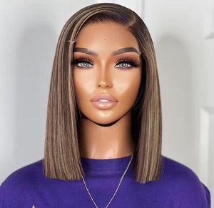 Perruque Bob Courte Droite <span class=keywords><strong>Blonde</strong></span> 613 avec Mèches, Cheveux Humains, Fermeture Frontale en Dentelle, Sans Colle, Vente en Gros, Fournisseur de Cheveux Populaire, Livraison Directe - Product Image 2