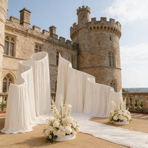 Manufacturer Direct Luxury Graceful Ivory Metal Curved Wave Arch <strong>Backdrop</strong> <strong>Stand</strong> for Nuptial Ceremonies Commencement Events - Product Image 3