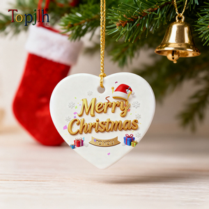 Ornement <span class=keywords><strong>de</strong></span> Noël en céramique vierge pour sublimation Topjlh Premium en gros, avec <span class=keywords><strong>photo</strong></span> pour un cadeau personnalisé à offrir à la famille - Product Image 2