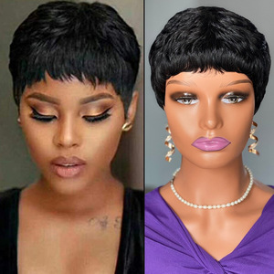 Pelucas Cortas Tipo Pixie Cut, Sin Encaje, Resistentes al Calor, Color Negro Natural, 4 Pulgadas, para Mujeres Negras, Venta al Por Mayor, Hechas a Máquina - Product Image 2