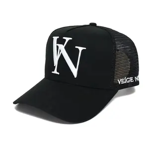 Hat Factory custom high quality men's trucker hat 100% cotton black color 3D embroidered logo sports baseball cap