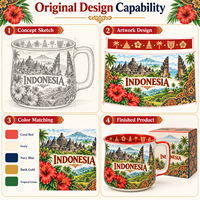 Tasse en céramique souvenir d'Indonésie avec imprimé Hibiscus Java Bali pour tasse à café en porcelaine, design personnalisé avec monuments, OEM ODM, vente en gros