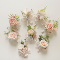 Boutonnière de mariage artificielle en forme de rose, ensemble de corsage de poignet pour la mariée, épingle florale rose pour le marié, en stock