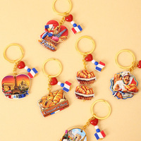 Vente en gros France Paris Porte-clés en résine avec simulation 3D de croissant et baguette, thème cuisine française, et pendentif chef Tour Eiffel Paris pour breloque de sac