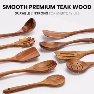 Juego de utensilios de cocina de 9 piezas de madera de teca natural de la marca Custom Bofa, ecológico, con acabado suave, antiadherente, accesorios para barbacoa, cómodo. - Product Image 2