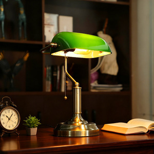 European Style Desk <b>Lamp</b> Green Shade Brass Body Led Light Source <b>Office</b> Study Room Decorative Table <b>Lamp</b> - Product Image 1