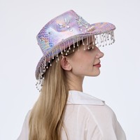 Chapeau de cowboy bohème occidental en gros, imprimé serpent violet, fleurs, perles, strass, franges, pour festival de musique, chapeaux de fête personnalisés pour femmes