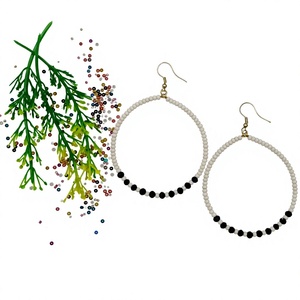 Shan India Bohemian Gold-Plated Dangle Hoop <b>Earrings</b> New Fashion Double Circle Glass Beads Handmade Design Lead Cadmium Free - Product Image 4