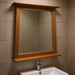 Miroir de salle de bain en bois de pin massif brun, miroir rectangulaire à fixation murale, accessoire de salle de bain - Product Image 2