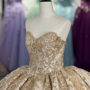 ชุดเดรสหรูสำหรับงาน Quinceanera ประดับด้วยลูกไม้สีทองอร่าม Vestidos De 15 Anos ทรงคอร์เซ็ท ชายกระโปรงยาวแบบ Court Train สำหรับงานเลี้ยงวันเกิดอย่างเป็นทางการ Dy5995 - Product Image 5