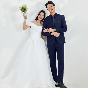Groom Blue Suit Slim Fit Formal Wear Wedding Attire Business Style <b>Work</b> Professional - Product Image 1