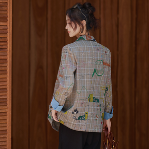 Elegante Giacca <span class=keywords><strong>Grigia</strong></span> a Quadri da <span class=keywords><strong>Donna</strong></span> - Completo Professionale per Signore alla Moda - Product Image 6