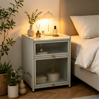 Table de chevet moderne avec porte rabattable transparente, anti-poussière, gain de place, pour petite armoire de rangement de chambre à coucher
