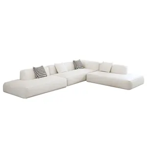 Sofa kulit modular ruang tamu Nordik, kain putih Modern Set L 7 tempat duduk