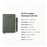 Coffret Cadeau Carnet A5 en Cuir PU avec Stylo 205*140mm 112 Feuilles Papier Ligné 80gsm Journal de Bureau Professionnel Cadeau d'Entreprise Vente en Gros