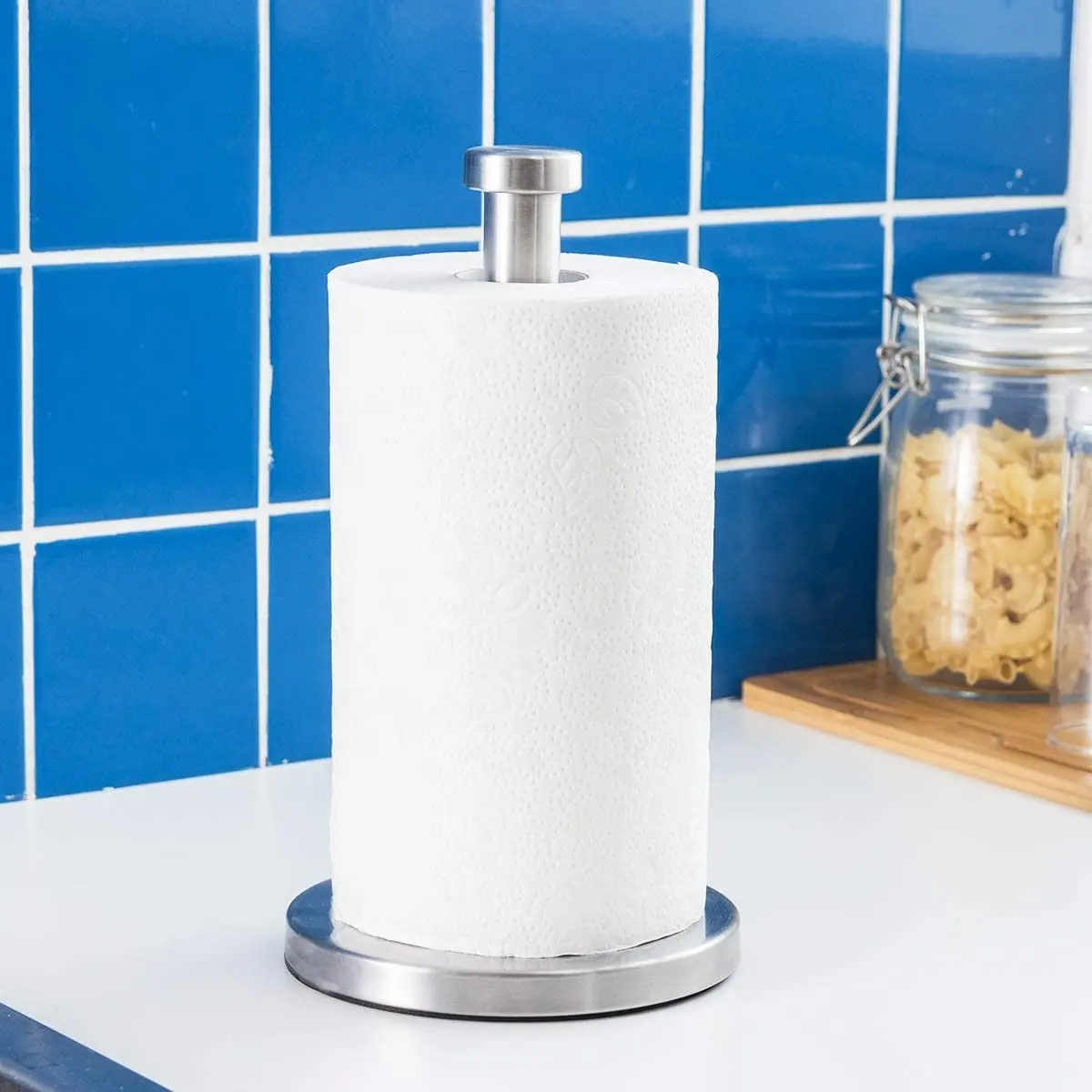 Stainless Steel Paper Towel Holder with Base Vertical Design Stand Countertop for Kitchen Bedroom