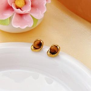 Collar con colgante de piedra de ojo de tigre Natural marrón <span class=keywords><strong>Murad</strong></span>, pendientes de frijoles dorados, conjunto de joyería de acero inoxidable, regalo - Product Image 2