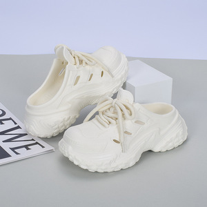 Zuecos de Plástico Color Crema con Diseño de Cordones, Suela Gruesa de EVA, Transpirables, Fáciles de Poner, para Mujer, Todas las Temporadas - Product Image 4