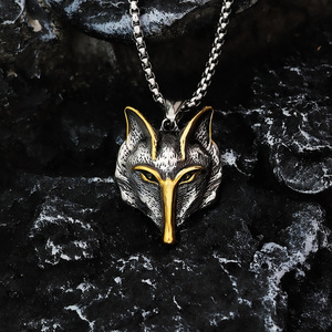 Yunnique – collier avec pendentif tête de loup en acier inoxydable pour hommes, style viking, bijoux à thème animalier, cadeau - Product Image 4