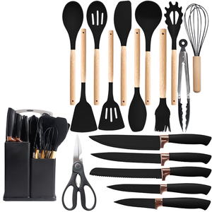 Juego de Utensilios de Cocina de Silicona Sostenible Antideslizante y Resistente al Calor USSE de 19 Piezas, Lavado a Mano, Espátula de Cocina de Madera - Product Image 1