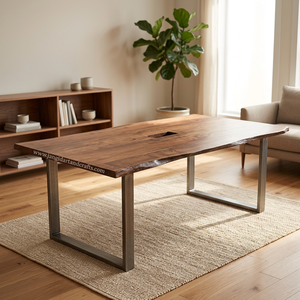 Table à manger en bois d'acacia massif de style industriel moderne, avec support en métal noir pliable, pour la maison, le restaurant, le jardin - Jangid - Product Image 1