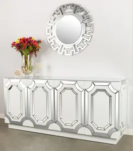 Antique Furniture Living Room 4 Doors Large White Cabinet Dining Room <strong>Mirrored</strong> <strong>Sideboard</strong> for Home Hotel - Product Image 1