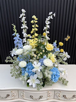 Arrangement floral de mariage bleu ciel populaire 2027, fleurs artificielles en soie, boule d'hortensias bleus pour la décoration de table de mariage et de bar
