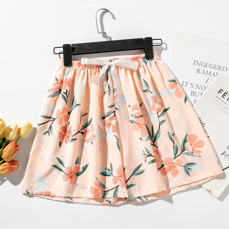 Women Casual Summer Wide Leg Shorts Bow Elastic Waist Floral Print Pajamas  Pants Plus Size Lady Home-Wear Beach Shorts