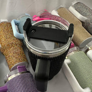 Mug de voyage isotherme de luxe en acier inoxydable, design diamant sous vide, capacité 40 oz, avec poignée et paille effet cristal scintillant - Product Image 5