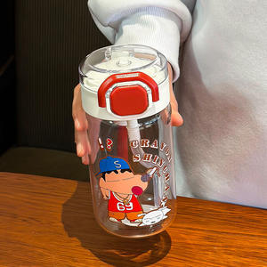 Vaso de vidrio Crayon Shinchan de 500 ml con pajita, vaso portátil para estudiantes, diseño de dibujos animados para niños, para el regreso a clases. - Product Image 3