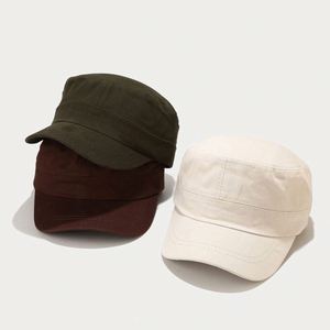 Wholesale Spring <b>Summer</b> Camp Hat Men Solid Color Trucker Retro Short Blank Cotton Sun Hat <b>Flat</b> Top Outdoor Sports <b>Cap</b> for Men - Product Image 2