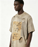 Short homme 100% coton, personnalisé, impression Kornit, grammage lourd, effet vieilli, délavé soleil, teinture boue, effet pulvérisé, style streetwear Wasteland, DTG, couleur unie
