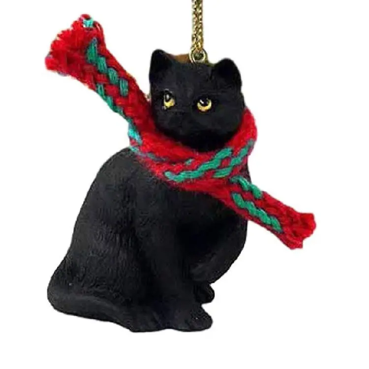 Ornement de chat en polyrésine, 1 pièce, barrette avec foulard, chat noir