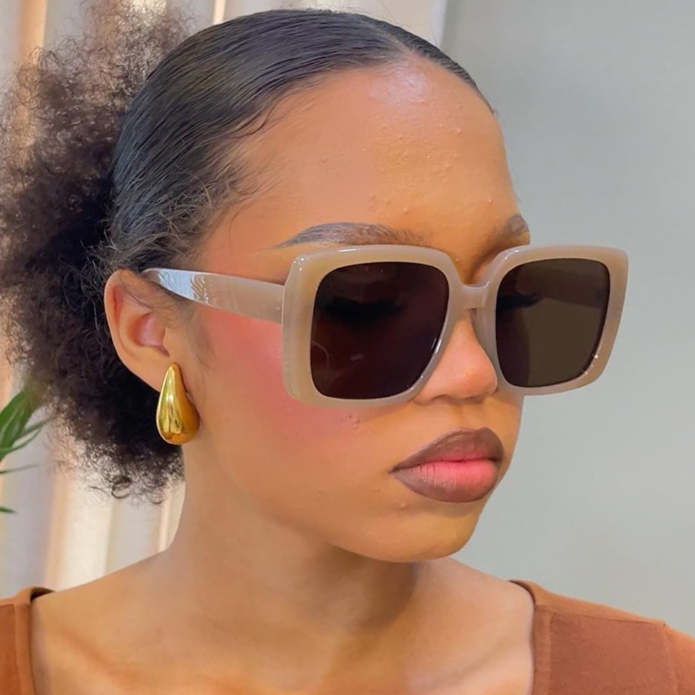 2024 Retro Black Yellow Oversized Square Sunglasses