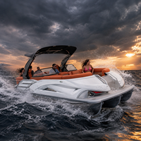 Bateau ponton spacieux au design élégant de haute qualité, 12 places, avec table, échelle de bain, auvent, idéal pour les rassemblements familiaux, les croisières au coucher du soleil, la pêche, 200 CV