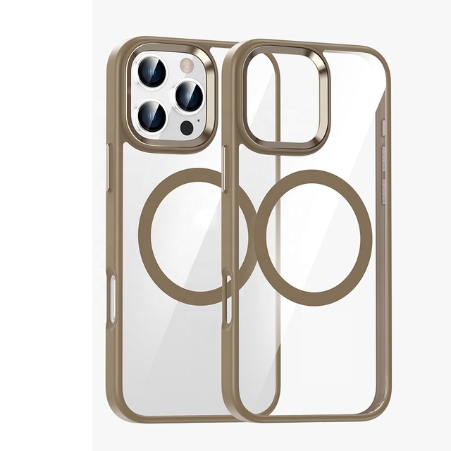 High Quality Transparent Shockproof Cover Mobile Phone Case Alloy Camera Ring With Magnetic for iPhone 15 16 Pro Max Luxury Case