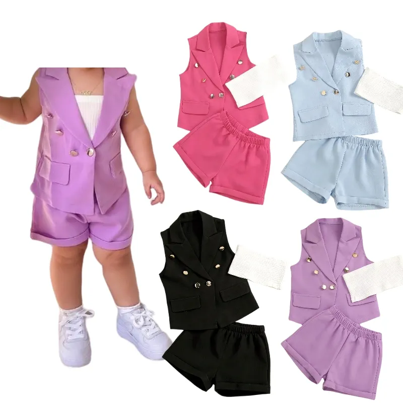 Fashion Kids 3PCS Blazer Coats Co ord Shorts Tracksuits Street Style Cute Sets For Baby Girls
