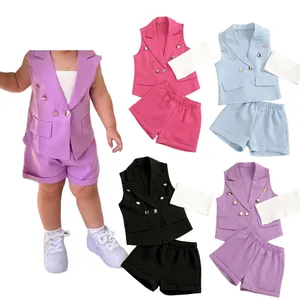 Fashion Kids 3PCS Blazer Coats Co Ord Shorts Tracksuits Street Style Cute Sets For Baby Girls