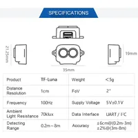 Module de capteur de télémétrie laser LiDAR Benewake TF-Luna, interface UART IIC, design compact, petite taille, poids léger, facile à intégrer