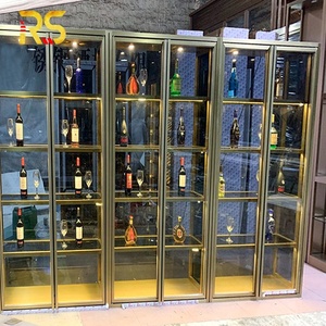 Mobile Espositore Moderno in <span class=keywords><strong>Acciaio</strong></span> Inossidabile e Vetro per Vino, <span class=keywords><strong>Portabottiglie</strong></span>, Arredamento Bar Domestico Personalizzabile per Soggiorno e Cantina - Product Image 1