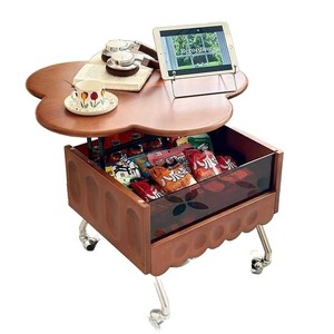 Vintage Style Solid <b>Wood</b> Petal Coffee <b>Table</b> With Storage Drawer Movable Living Room Side <b>Table</b> For <b>Small</b> Apartments - Product Image 4