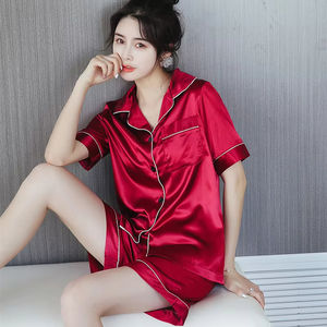 Pijamas de seda de verano para chica joven, ropa de casa informal de manga corta para mujer, ropa de dormir de talla grande para mujer - Product Image 1