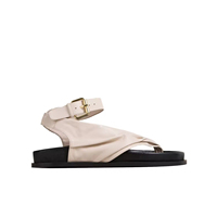 Été chaud confortable femmes bout rond tongs pantoufles toboggan plage sandales bride à la cheville noir Pu sandales plates pour les femmes
