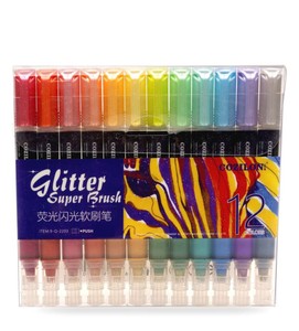 KAYWIN Pennarello <span class=keywords><strong>Glitter</strong></span> Monocolore a 12 Colori <span class=keywords><strong>con</strong></span> Punta a Pennello, Larghezza di Scrittura 3.5mm, Cancellabile a Secco e a Umido - Modello 9-Q-2203-A - Product Image 3
