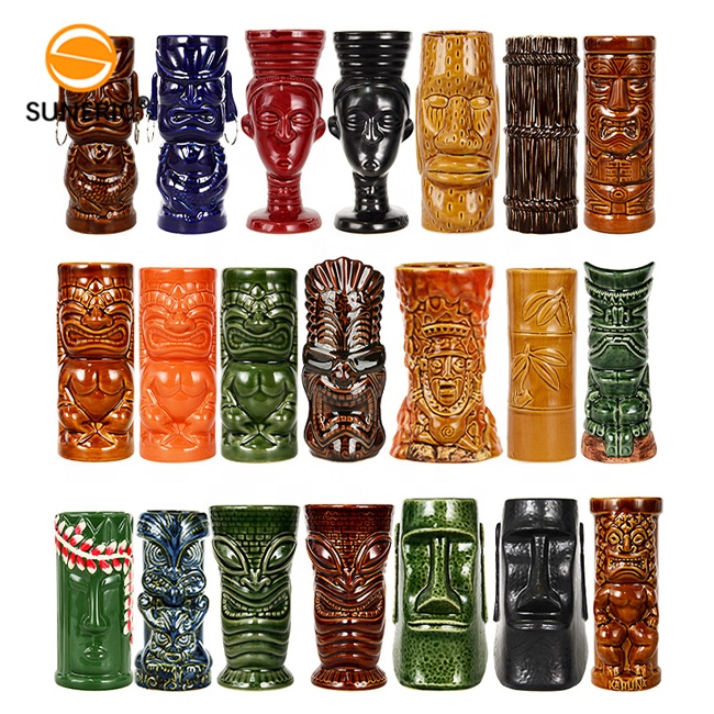 Оптовая продажа Пользовательский логотип Tiki бар керамическая чашка уникальный дизайн гавайский коктейль бар Гавайский керамический кружка Тики