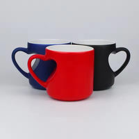 Tasses en céramique personnalisées avec logo, sublimation mate, cadeau de la Saint-Valentin, poignée en forme de cœur, mugs à café vierges changeant de couleur
