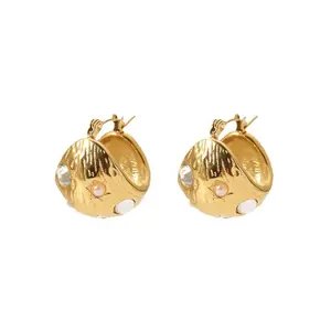 Jachon 2024 new design fashion jewelry pearl 18 k gold plating delicate hoop earrings jewelry women